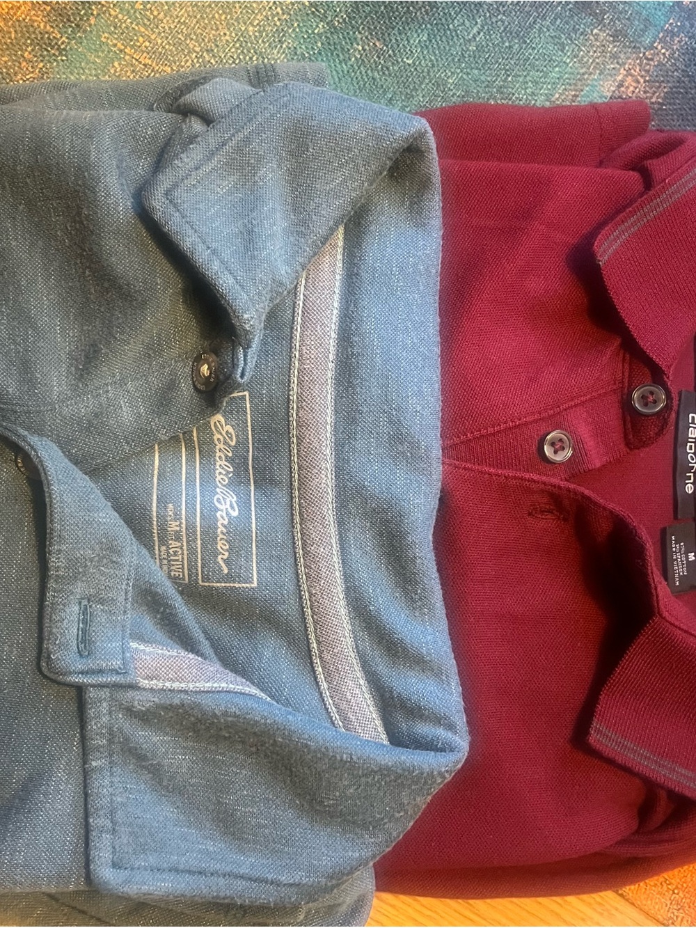Eddie Bauer Teal Heather Polo & Maroon Polo Shirt Pair